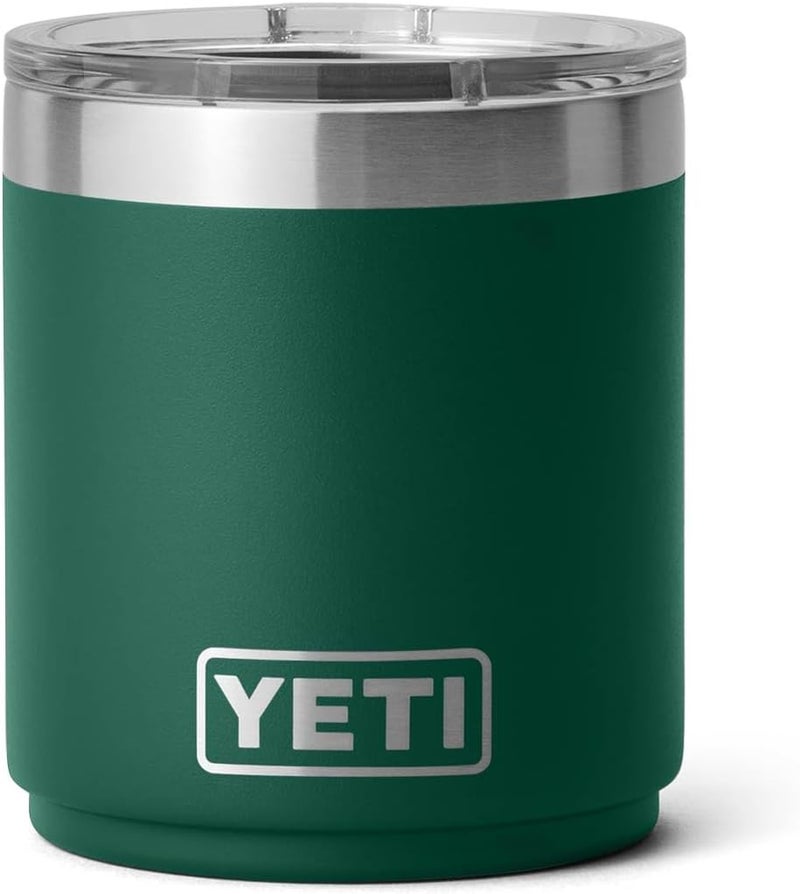 YETI رامبلر 10 أونصة كوب منخفض قابل للتكديس 2.0، معزول بالفراغ، من الفولاذ المقاوم للصدأ مع غطاء مغناطيسي، أسود غابة خضراء - Image 1